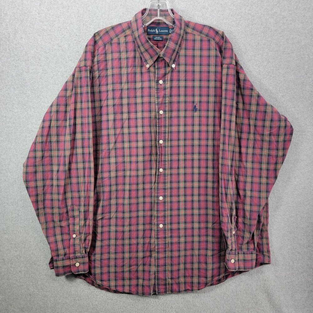 polo ralph lauren shirt mens XL blake plaid blue pony long sleeve button down
